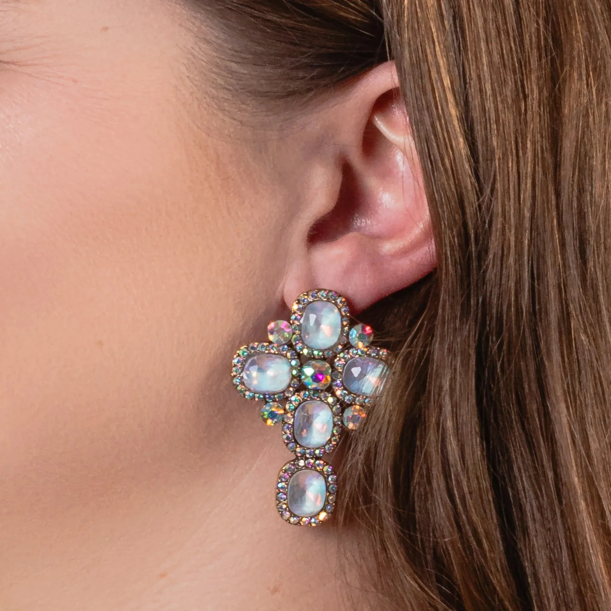 White  Bling stud cross earrings