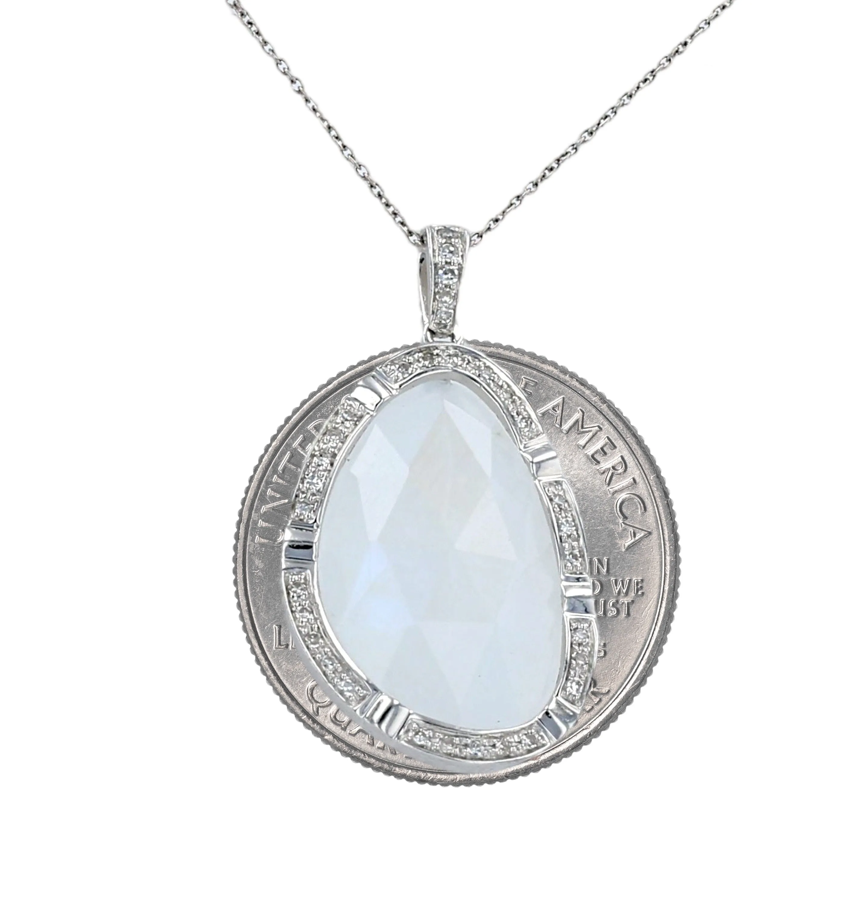 White gold 14k necklace moonstone  pendant