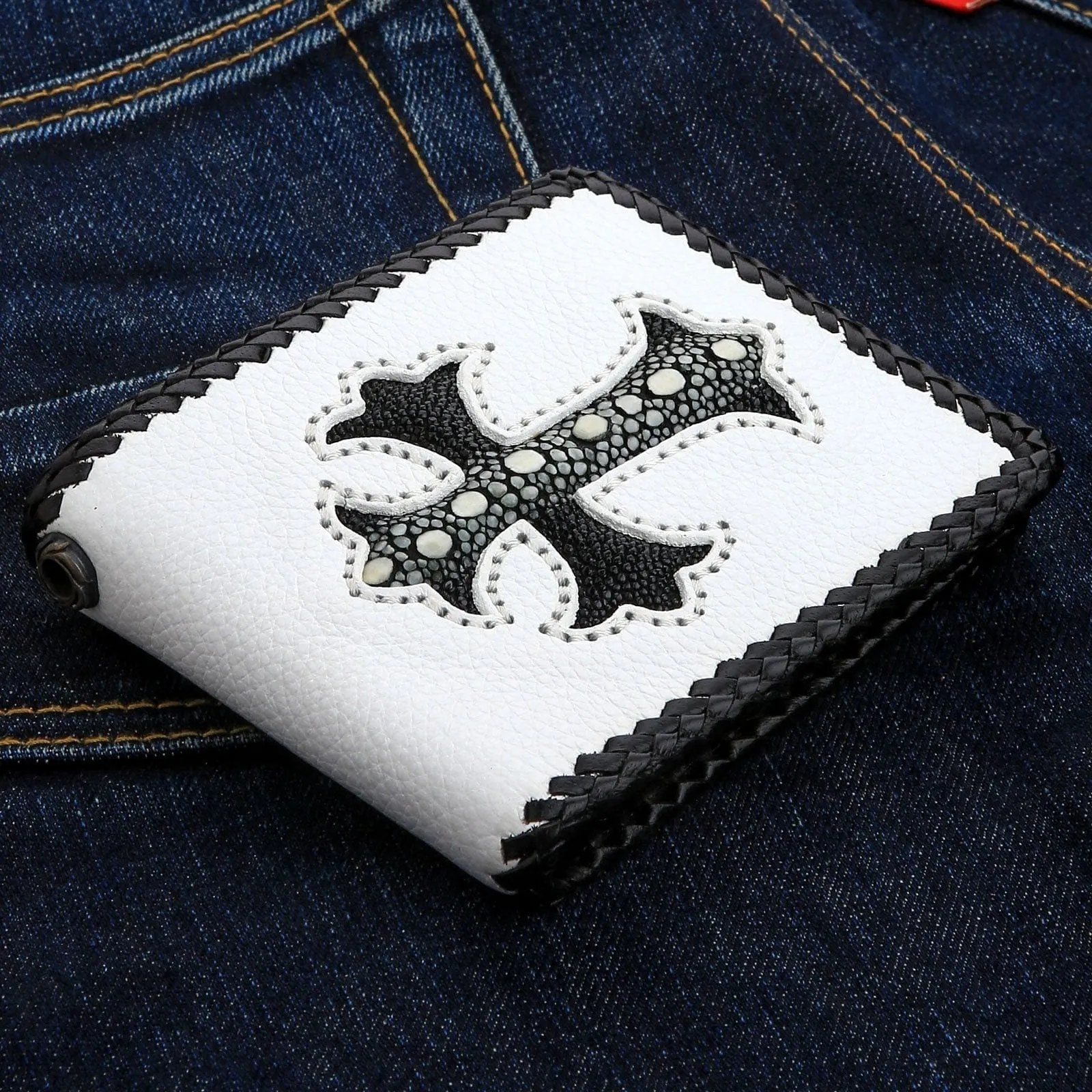 White Stingray Cross Biker Wallet