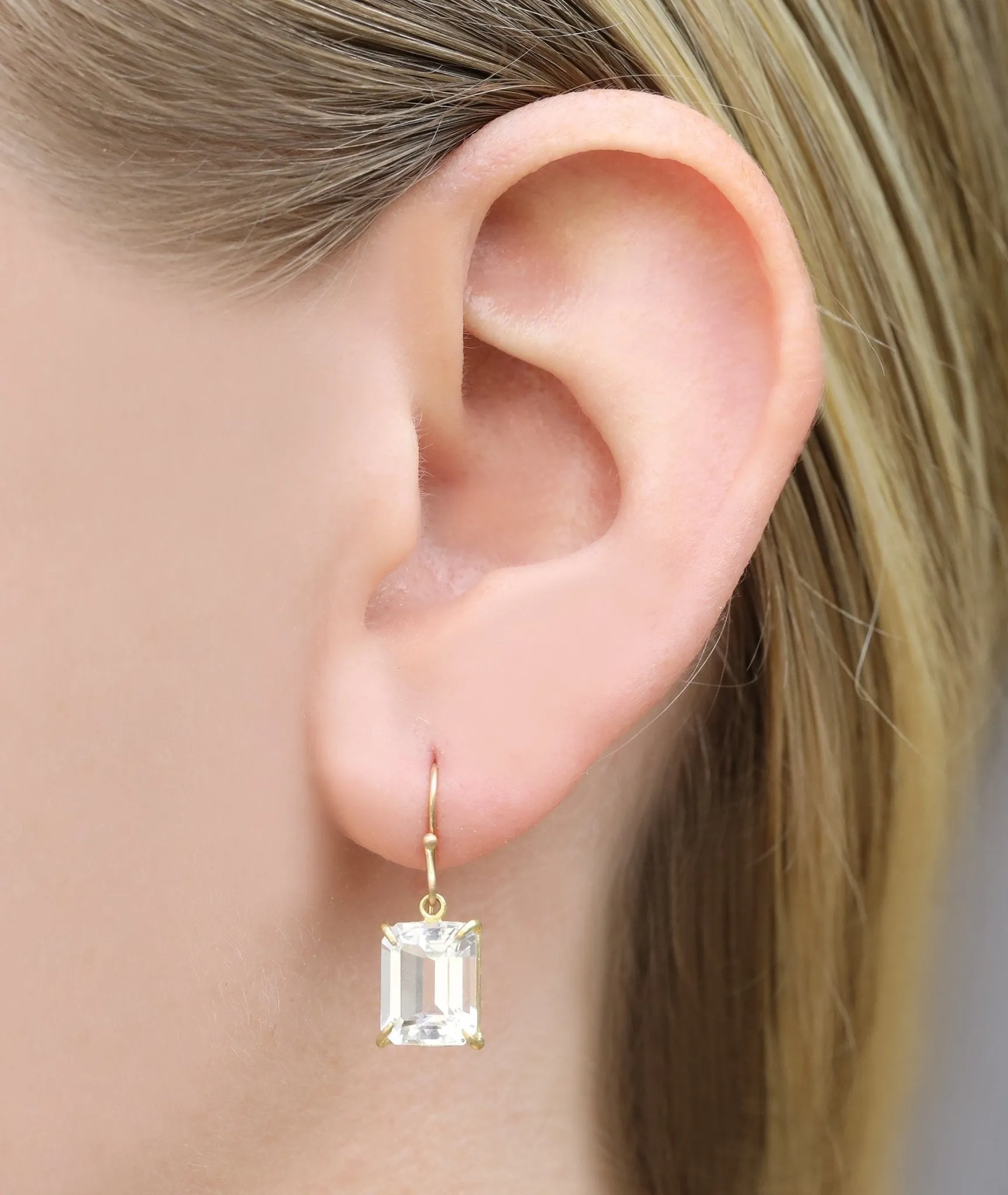 White Topaz Emerald Cut Earrings