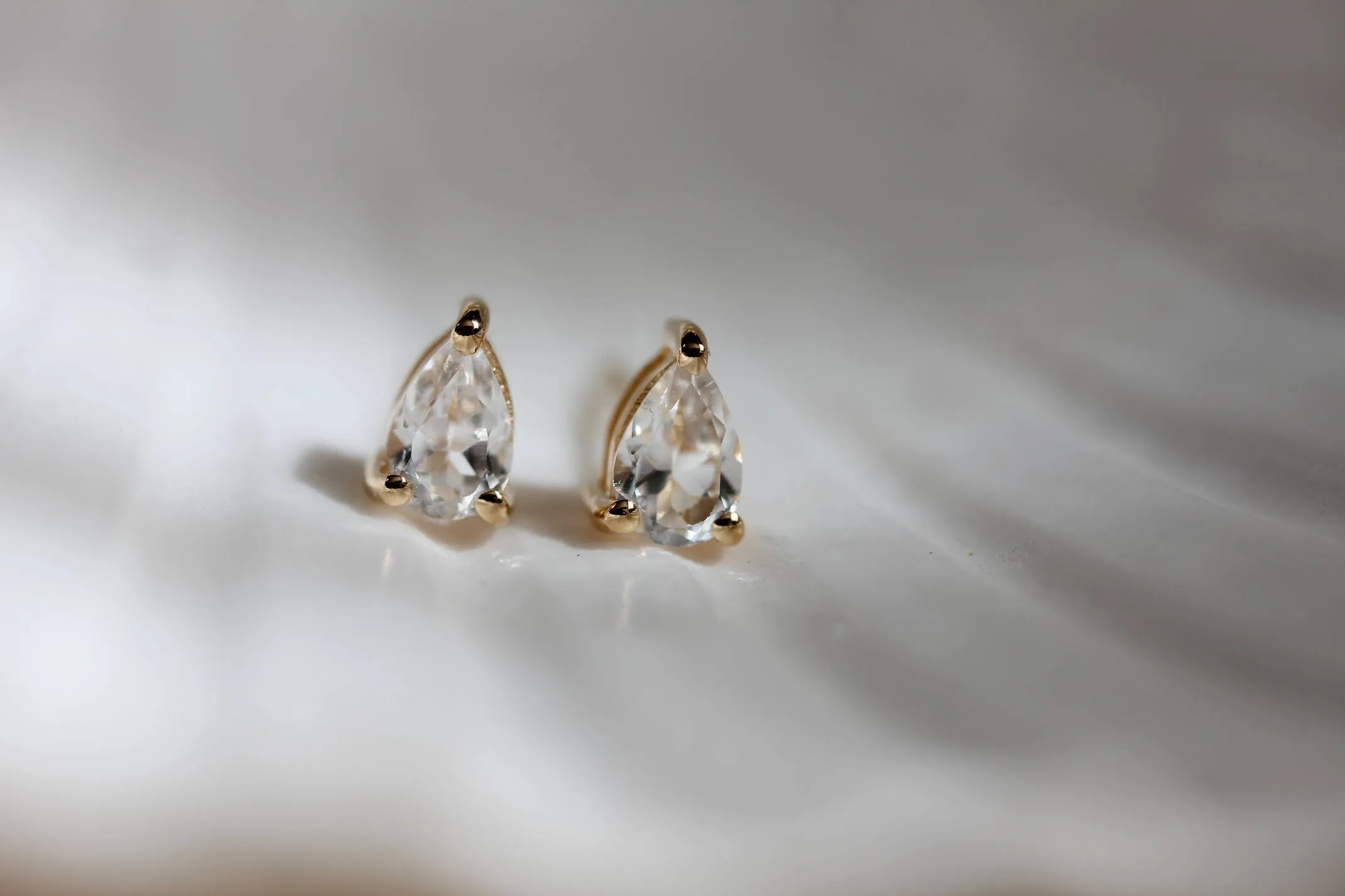 White Topaz Pear Studs