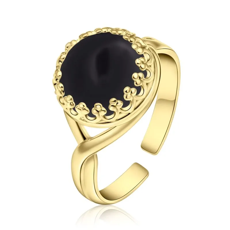 Yellow Gold Plated Black Onyx 10mm Ring